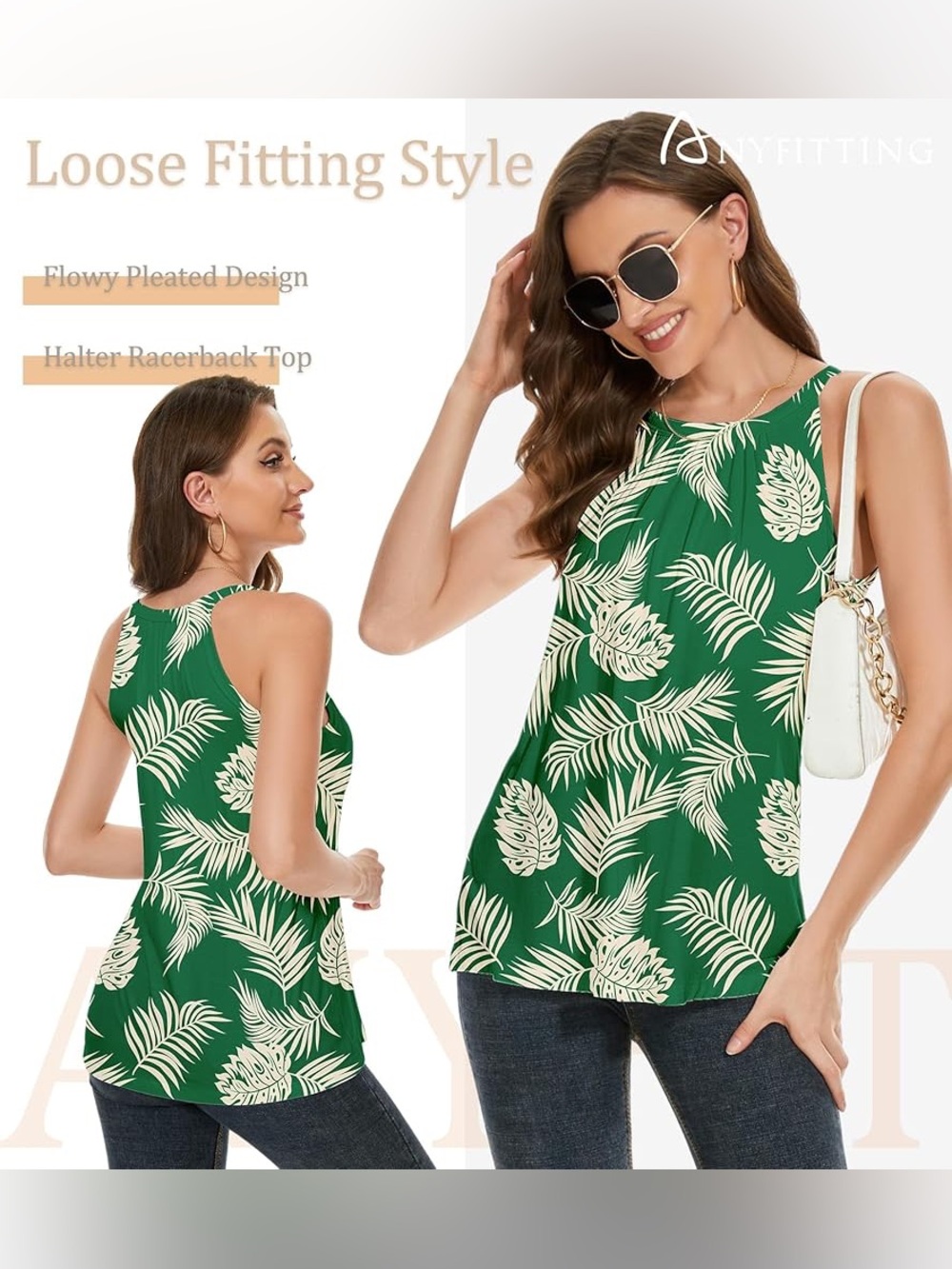 NWT Amazon Green Tropical Halter Racerback Tank Top